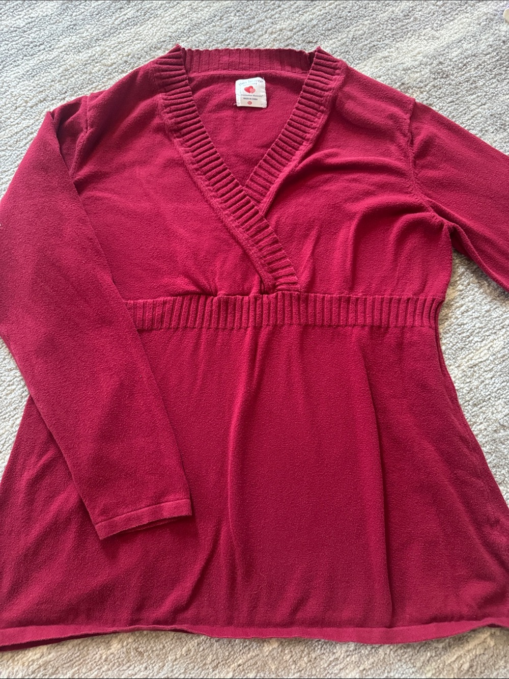 Two Hearts Maternity V-Neck Sweater in Deep Berry
